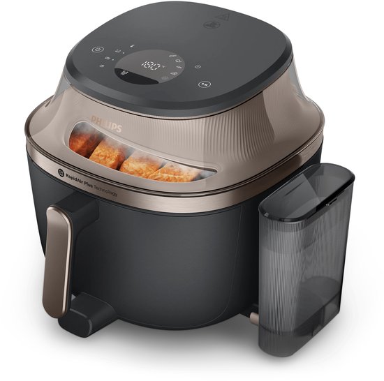 Philips 5000 Airfryer 7,2L Heteluchtfriteuse met Stoomfunctie, RapidAir Plus, Railsysteem, Zwart