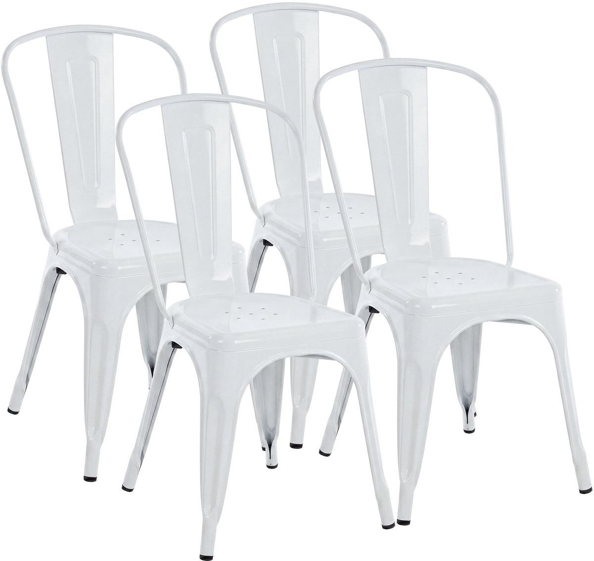 CLP Set van 4 Stapelstoelen Benedikt - Horecastoel met Rugleuning - Stapelbare Eetkamerstoel voor Keuken, Bistro en Café - Metaal - wit