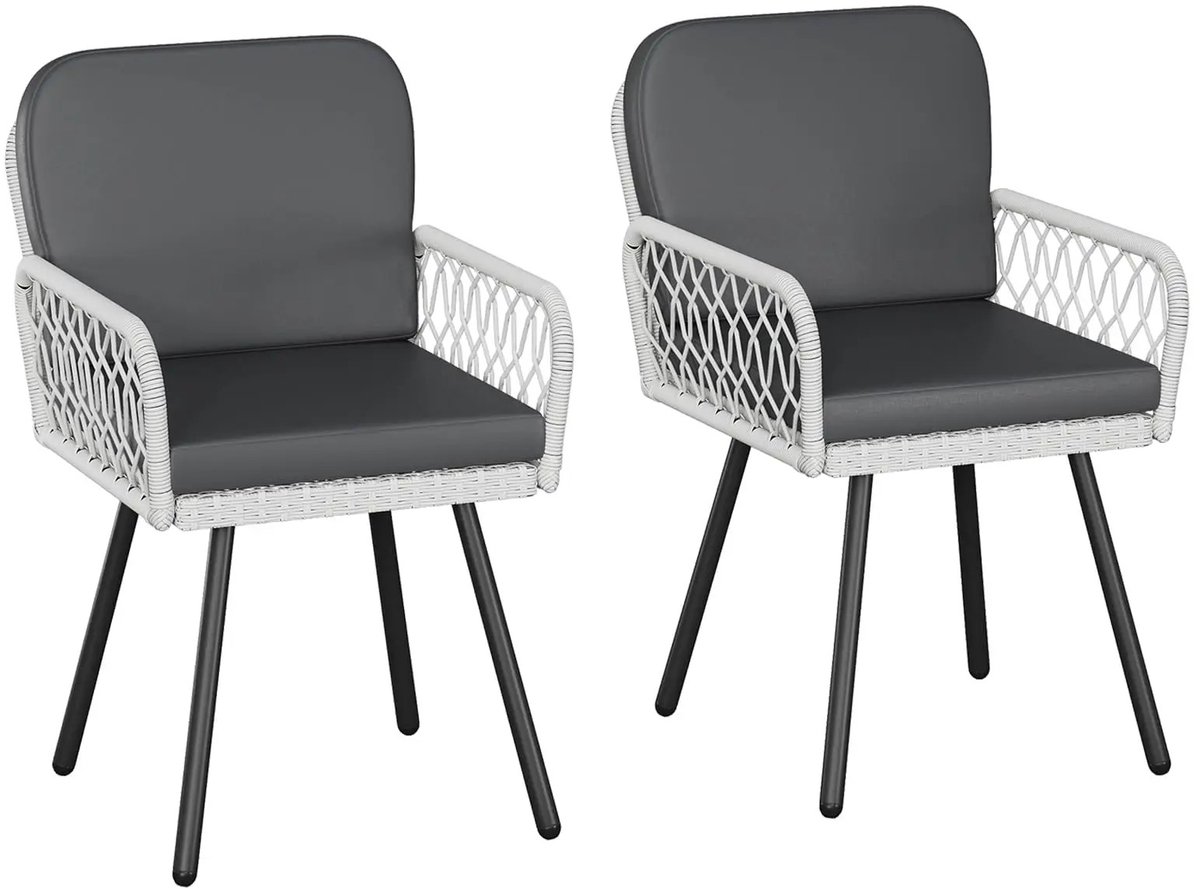 Geargalaxy 2-delige Tuinstoelen Set - Eetstoelen - Terrasstoelen - Buitenstoelen - Inclusief Kussens - 84x56x50 cm - Grijs