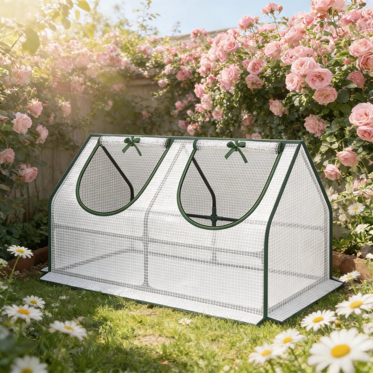 REDOM - Kleine Kweekkas - Met Rolvensters En Puntdak - Voor Balkon En Tuin - Staal En Polyethyleen - Wit - 120 X 60 X 60 Cm