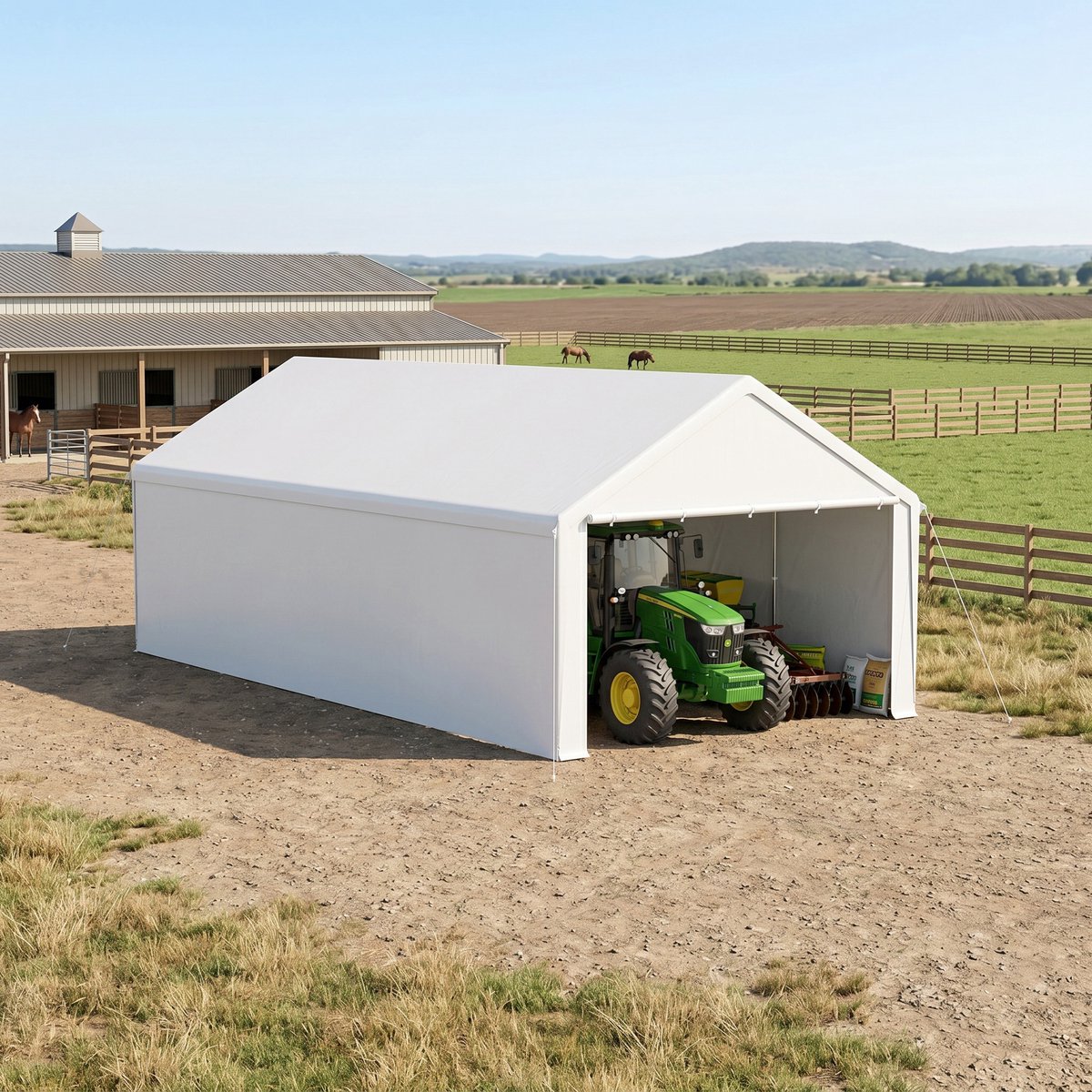 ACXIN Zeltgarage - Carport Tent - Weerbestendige Garage - PE Zeil & Stalen Frame - 4x8m - Wit