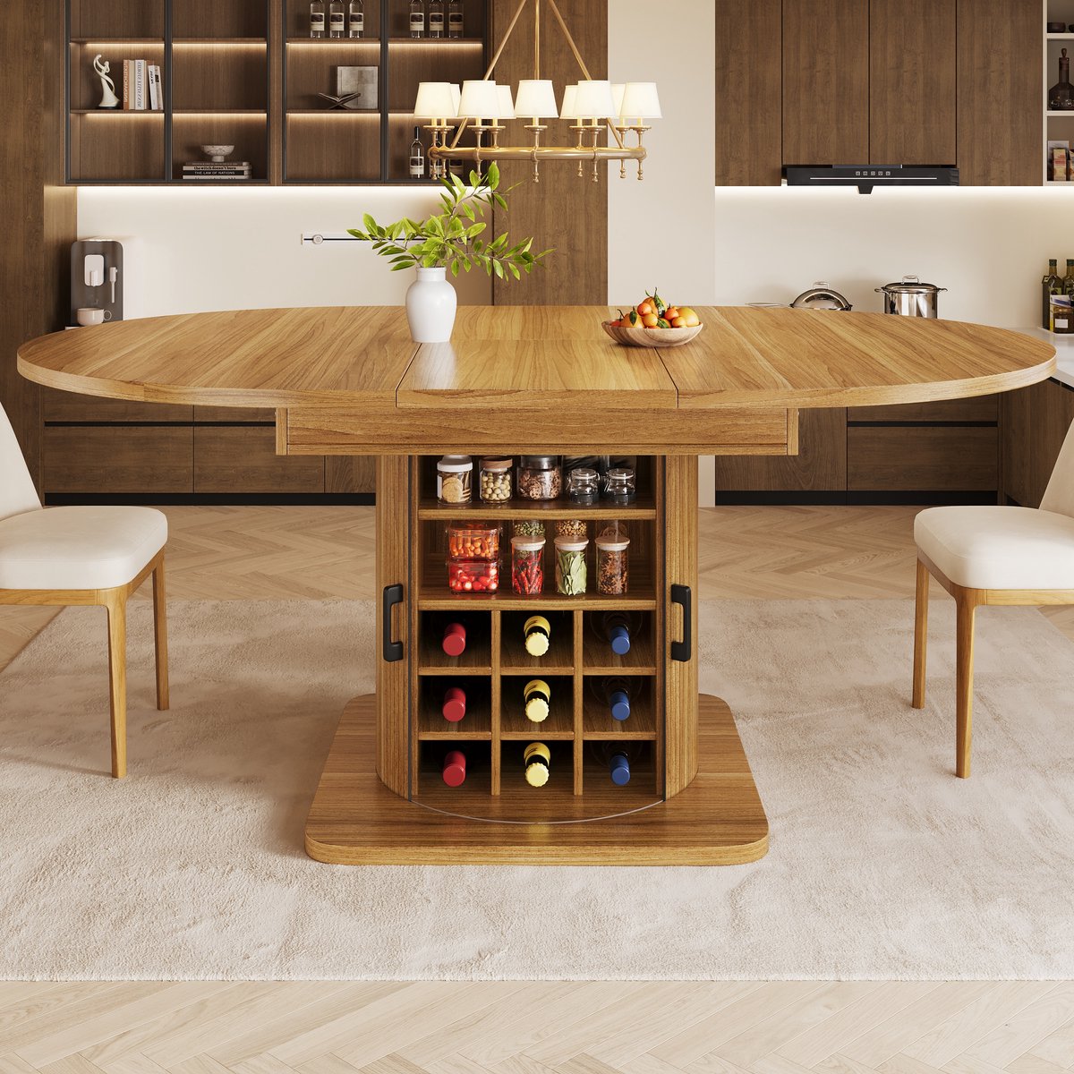 REDOM Uitschuifbare Eettafel - Opbergruimte En Uitneembare Legplanken - Modern - MDF En Metaal - Donkerbruin - 118-158 X 118 X 76 Cm
