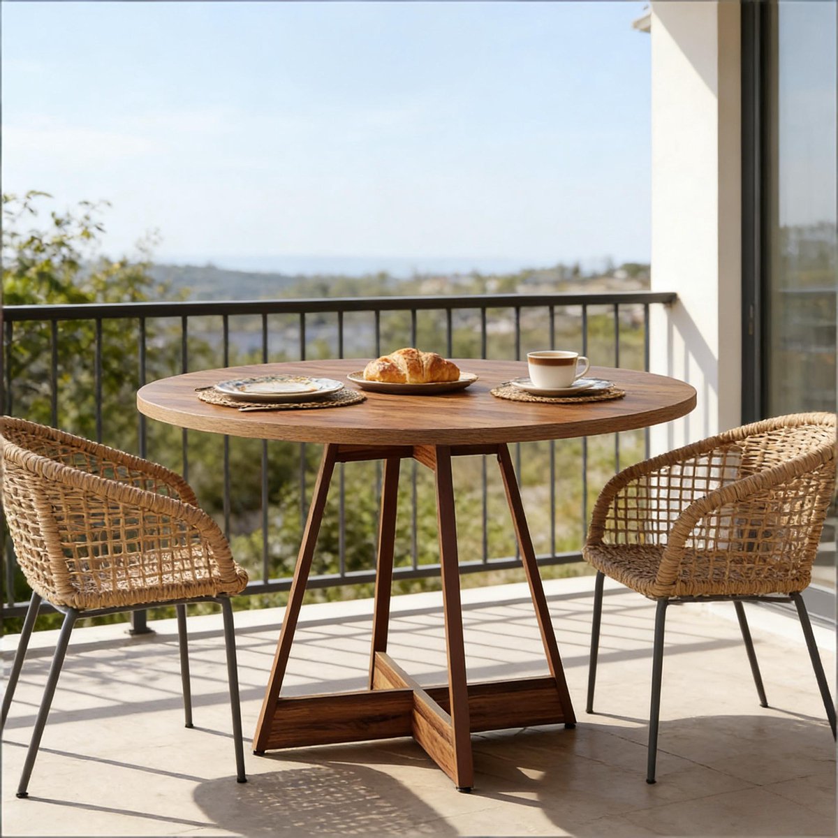 REDOM - Ronde Eettafel - Compact - Landelijke Stijl - Voor Keuken Of Eetkamer - MDF - Bruin - Ø 100 Cm