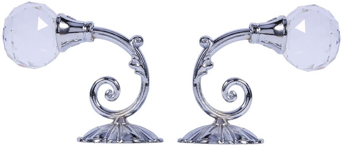 Dailygoods - Dailygoody - Gordijnhouder Kristal - Sierbeslag voor Gordijnen - Elegant Design - Zilver - Voor Woonkamer en Slaapkamer - Inclusief Hangers en Sc