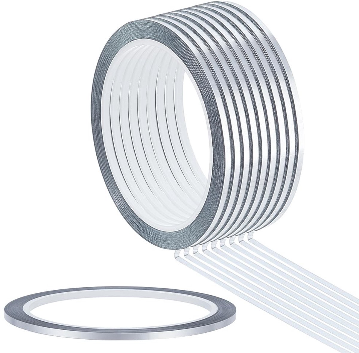 Dailygoods - Dailygoody - Gemetalliseerde Decorband - Zelfklevend - 50 m - Zilver - Decoratieve Tape - Knutselen en Verpakken - 3 mm Breed