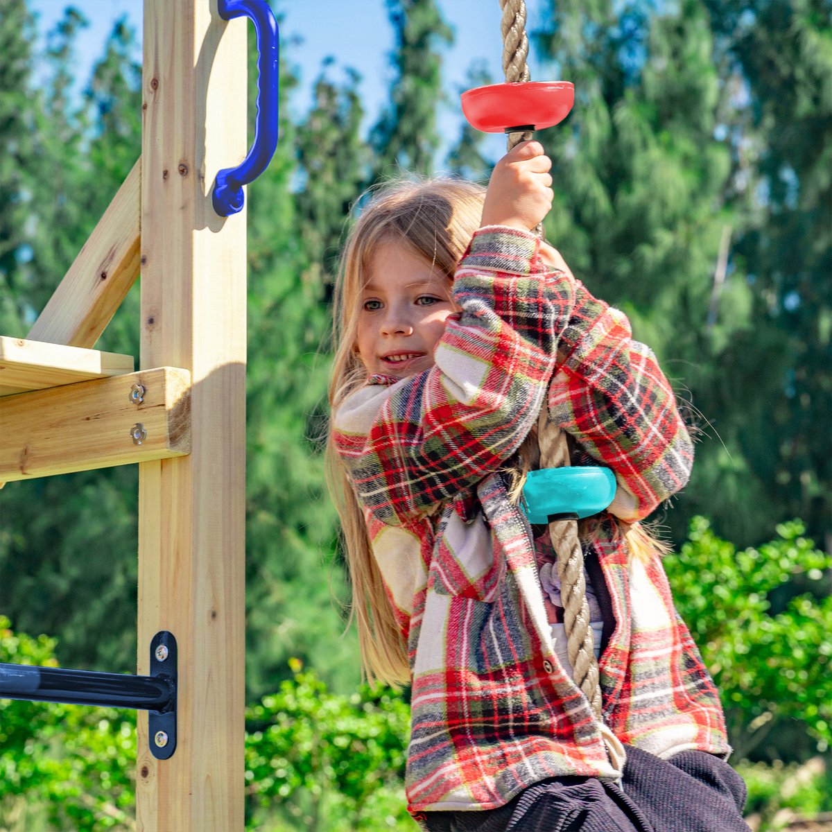 AXI Boris Klimtoestel Bruin met Schommels en Trapeze – Pastel Roze Glijbaan – Monkey Bars en Klimnetten – Duikelstang – Diverse Ladders