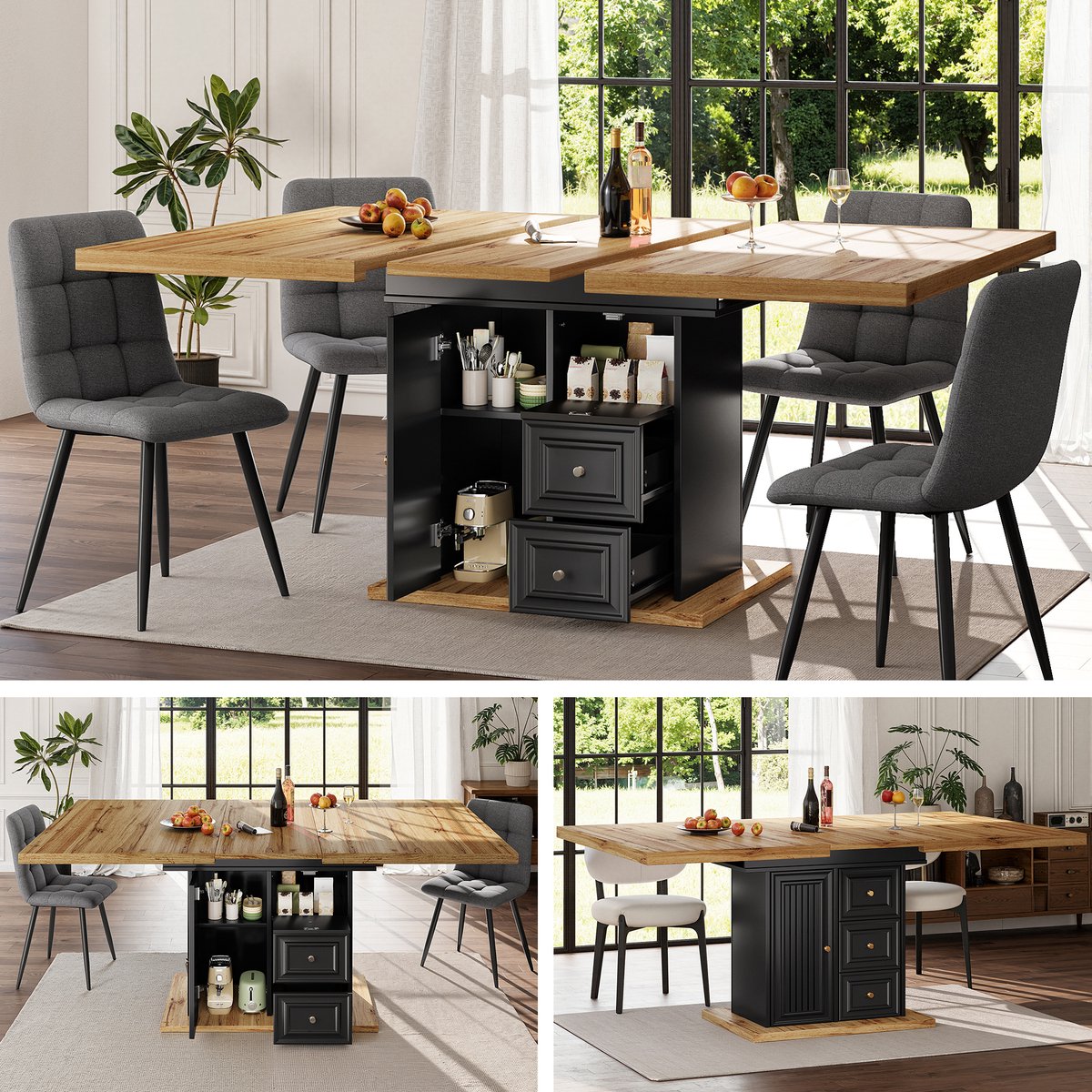 Clruro Eettafel - 110(140)×80×75 cm - Uitschuifbare houten tafel voor 6 personen - Voor keuken, eetkamer, terras & tuin - Hout - Bruin Natuurlijk Hout