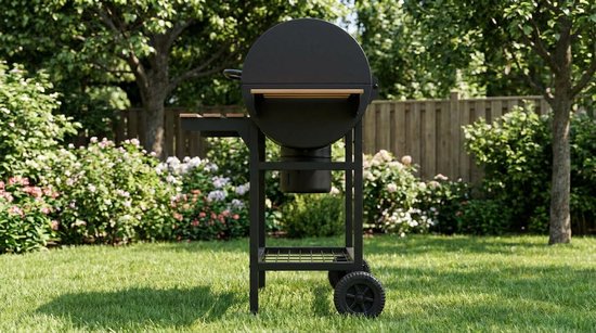 Houtskool Barbecue Grillwagen XXL - House&Garden Premium BBQ met Deksel, Thermometer, XXL Grillrooster (70x35 cm), Kippengrill, Aslade, Ventilatiesysteem, Zijplank, Wielen & Opbergruimte - Roestvrij Staal Outdoor Tuinbarbecue Zwart — afbeelding 3