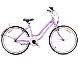 SUN BABY HEART BIKE Stadsfiets dames 26", fiets voor vrouwen, damen, meisjes, fiets 26 inch - V-brake, stalen frame, bagagedrager, spatborden - Paars