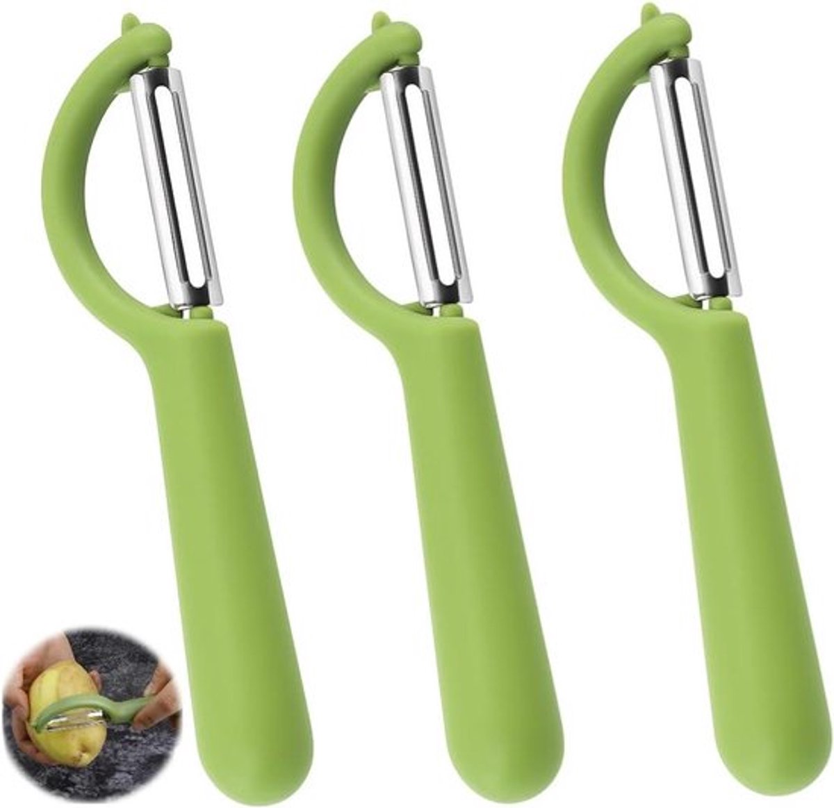 Set van 3 universele dunschillers voor aardappels en appels - Multifunctioneel en vaatwasmachinebestendig - Inclusief reservemesjes