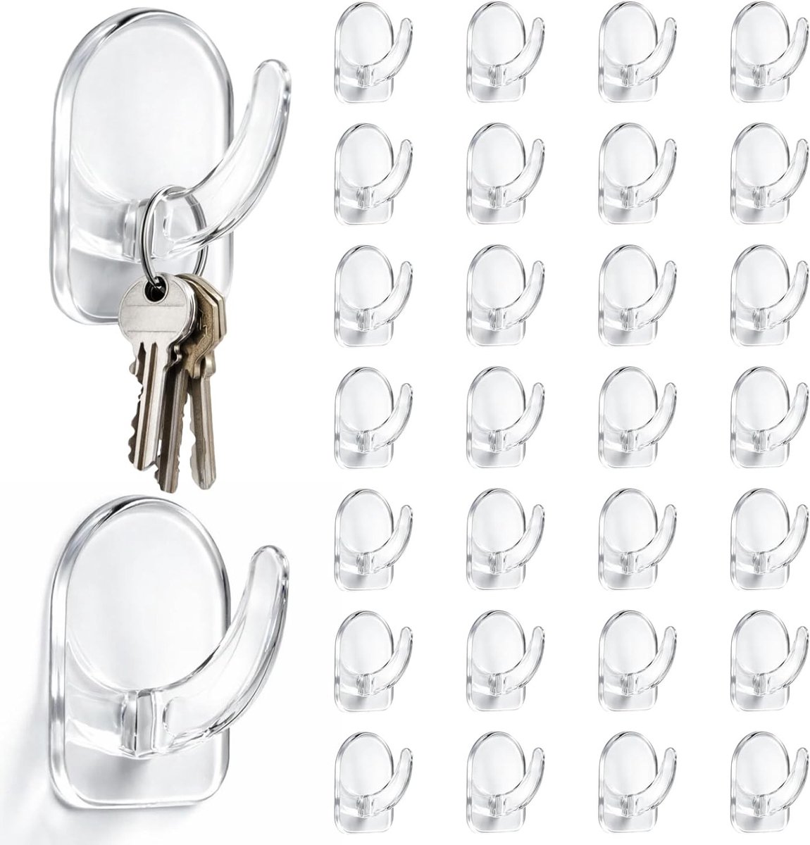 30 Stuks Transparante Zelfklevende Wandhaken Extra Sterk Herbruikbare Acryl Haken voor Keuken, Badkamer en Slaapkamer, Onzichtbare Multi-Functionele Haken Zonder Boren