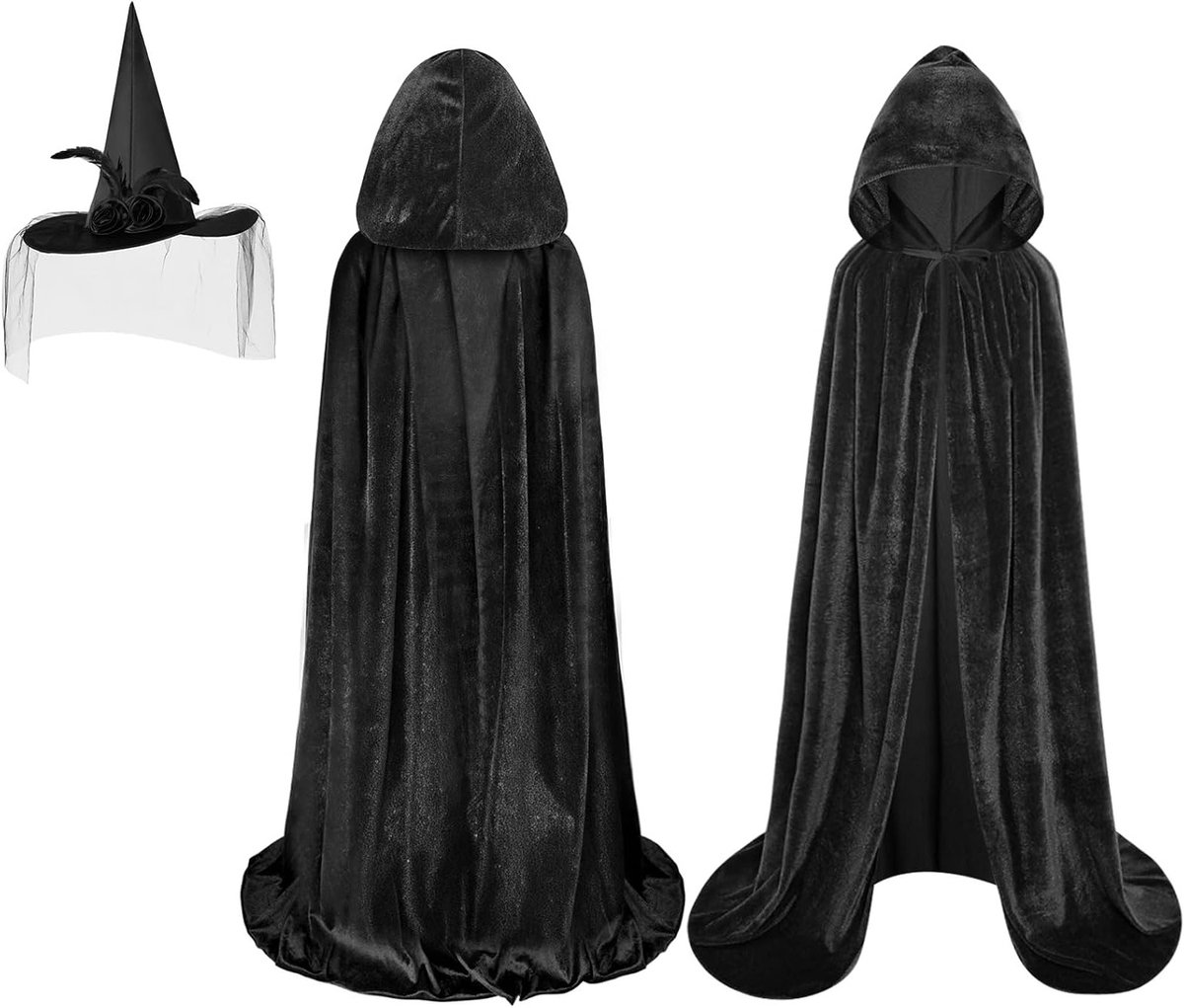 Complete Set van Heksen Kostuum met Kap en Spinnen Hoed voor Halloween en Carnaval - Volwassenen Kostuum voor Mannen en Vrouwen, Perfect voor Maskerades en Feesten