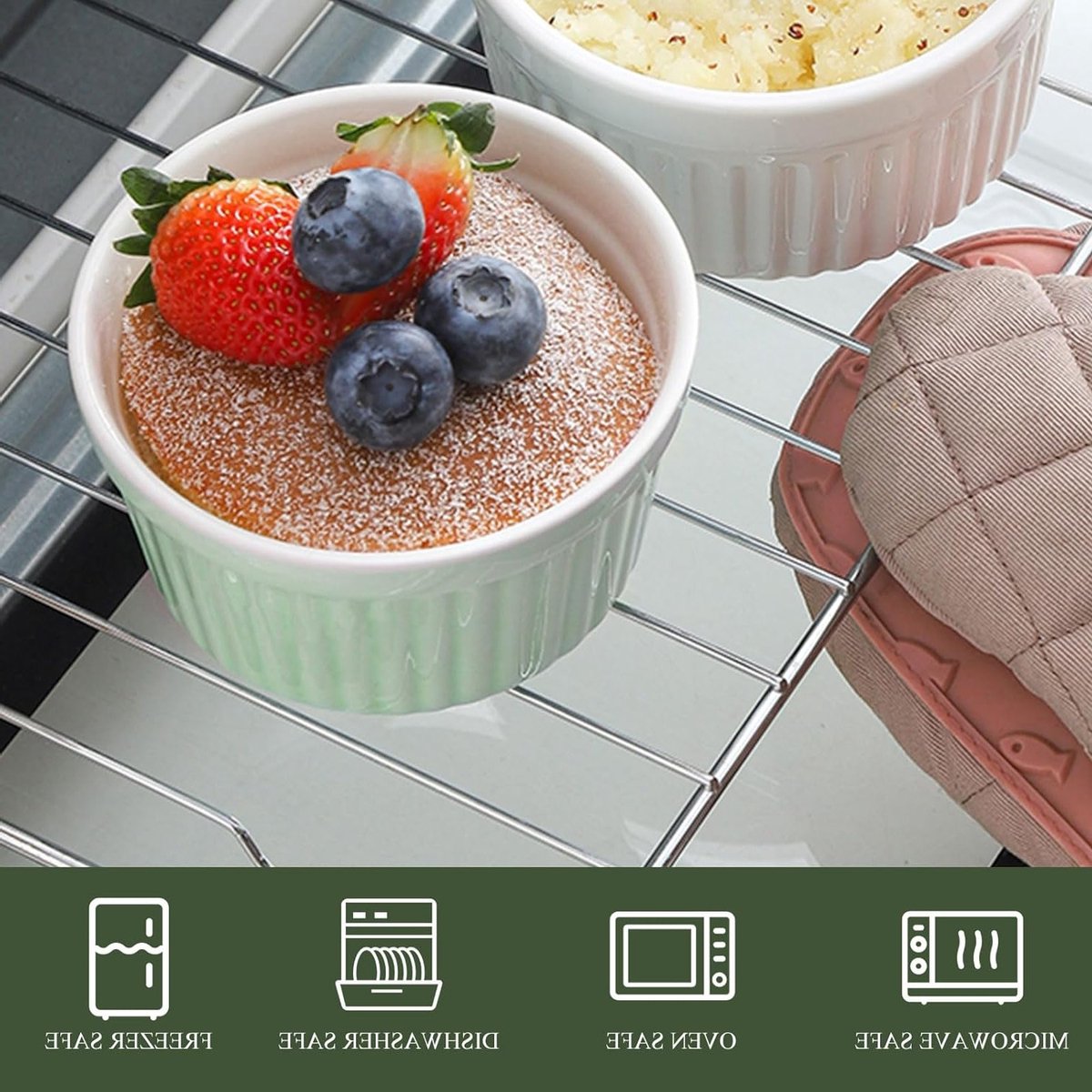 Set van 8 Kleine Porseleinen Ramekins 120ml voor Airfryer, Soufflé, Pudding en Dips - Groen — cadeau in Koken & Dineren - foto 3