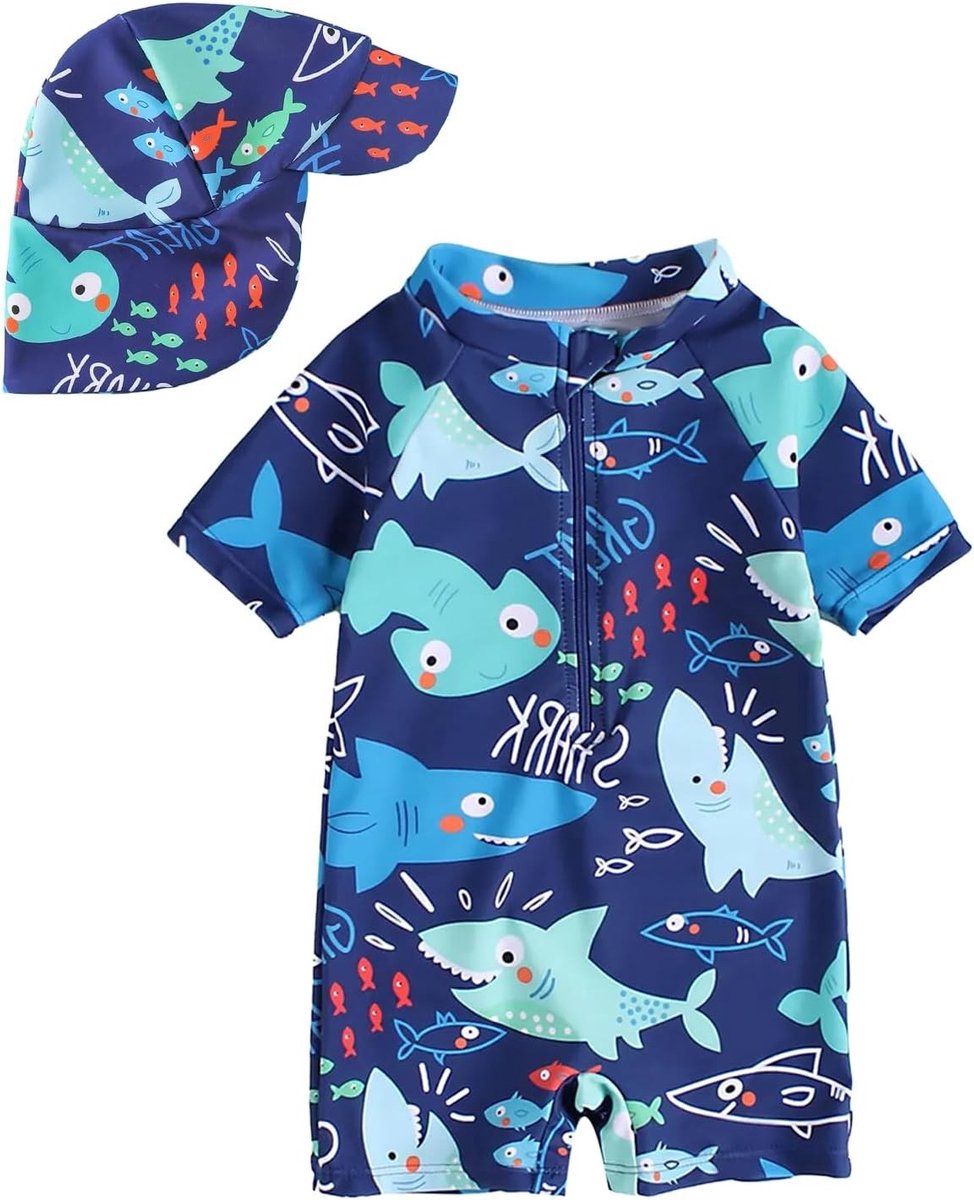 Zwemoverall voor Baby's met Korte Mouwen en UV-bescherming voor Peuters, Donkerblauw, Geschikt voor 3 Maanden tot 5 Jaar