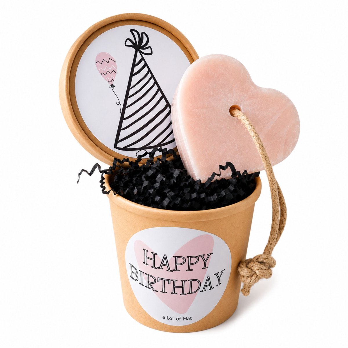 Happy Birthday Verjaardag Cadeau - Zeephartje in Potje met Ballon & Feesthoedje - a Lot of Mat