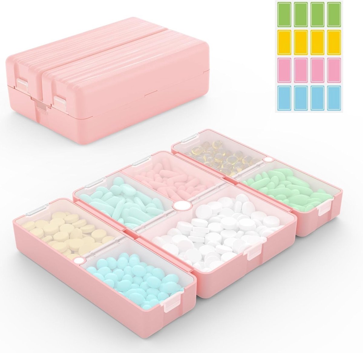 Draagbare Medicijn Organizer met 7 Compartimenten, Ideaal voor Vitaminen en Reis, Magnetische Vouwbare Medicijnbox voor Dagelijks Gebruik