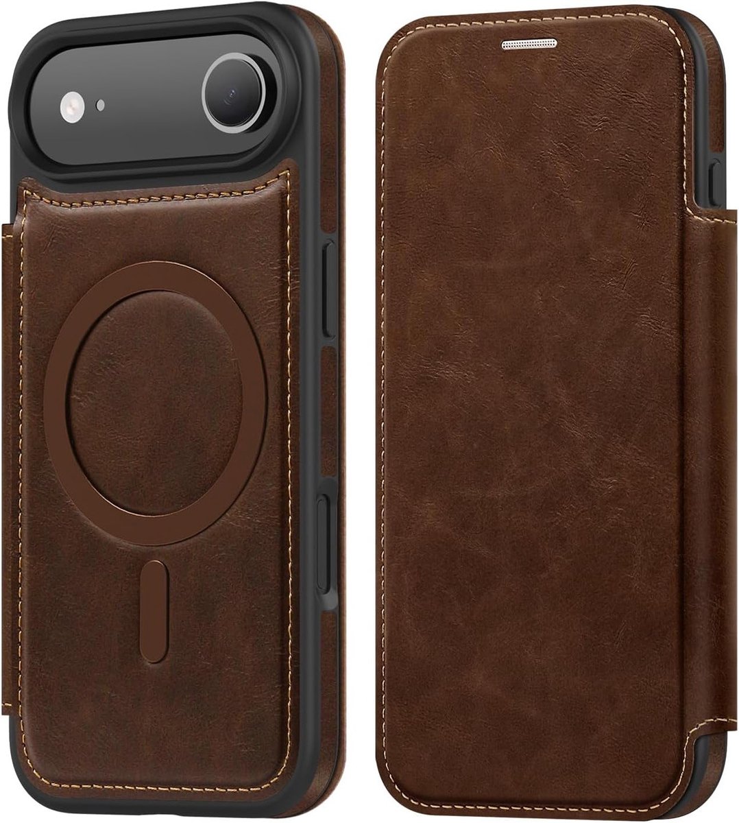 Case voor iPhone 16E met MagSafe Compatibiliteit | Flip PU Leren Wallet met RFID Bescherming, Kaartsleuf en Schokbestendige Bescherming voor iPhone SE 4 (2025) - Koffiekleur