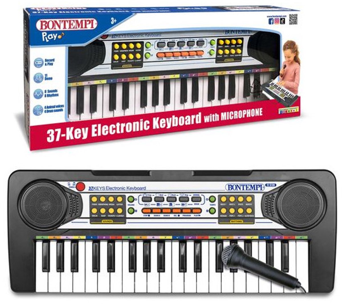 Bontempi - Elektronisch Speelgoedkeyboard - 37 toetsen - Digitaal Keyboard met Microfoon