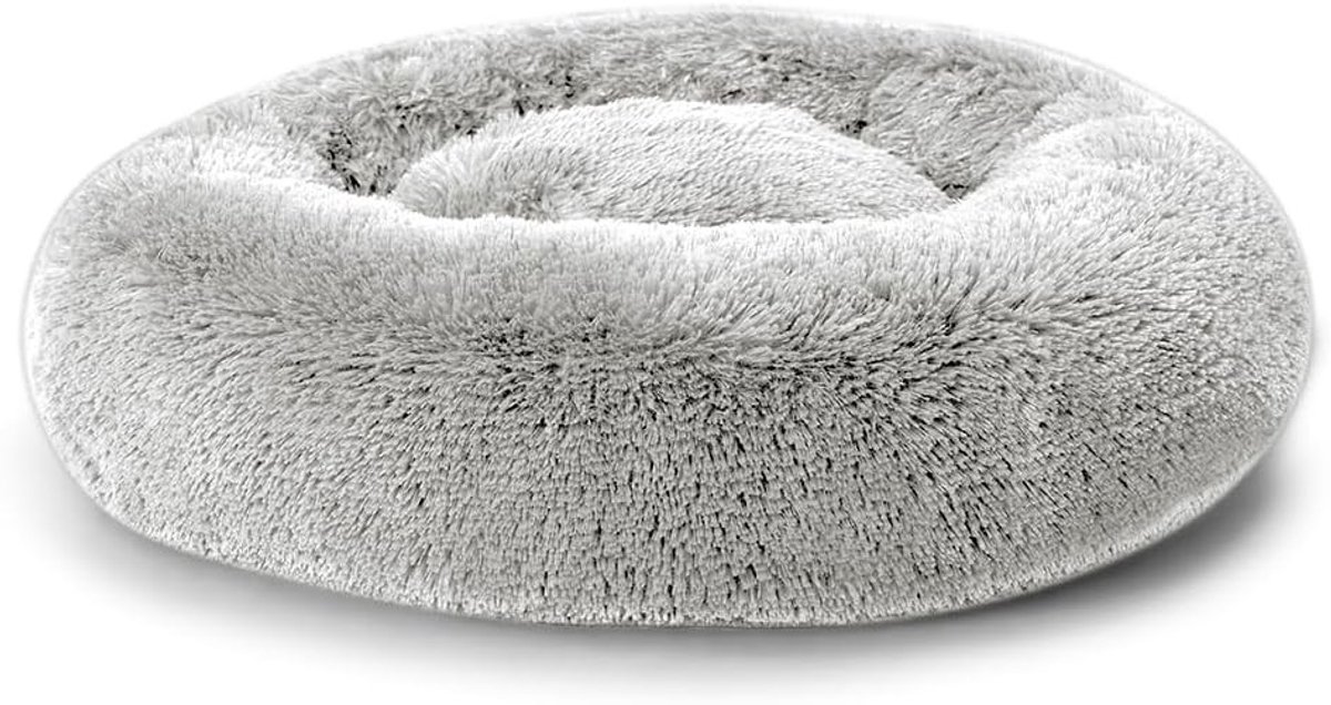 Hondenbed Donut Kussen Fluffy, Wasbaar Pluche Kussen voor Katten en Honden, Maat S Ø40cm, Lichtgrijs