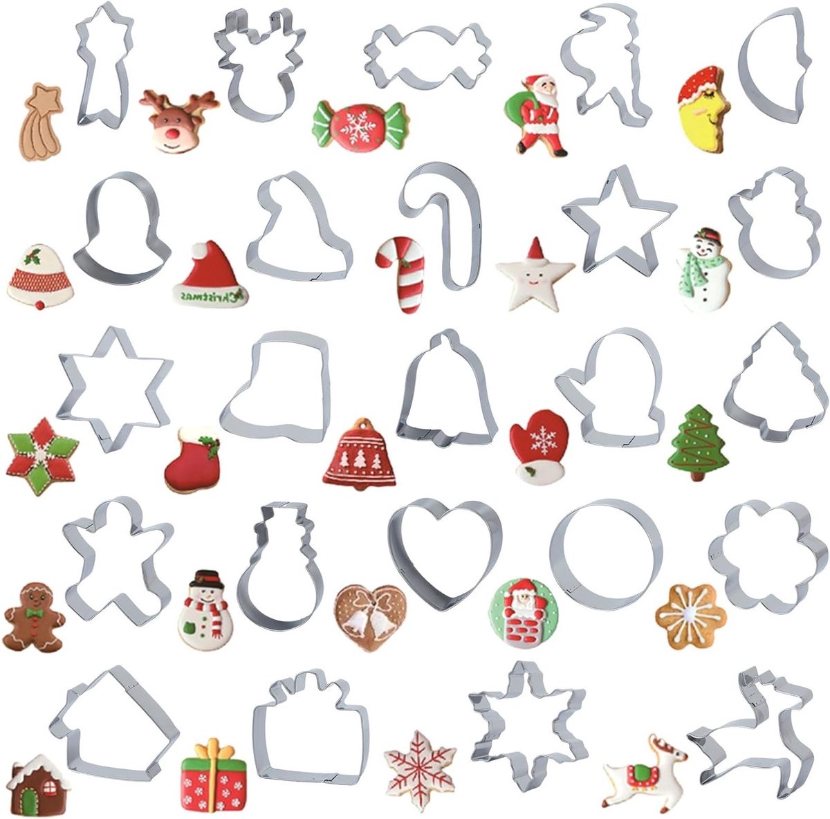 Set van 24 stuks RVS Kerst Koekjesuitsteekvormpjes voor Koekjes, Taarten en Snoepjes