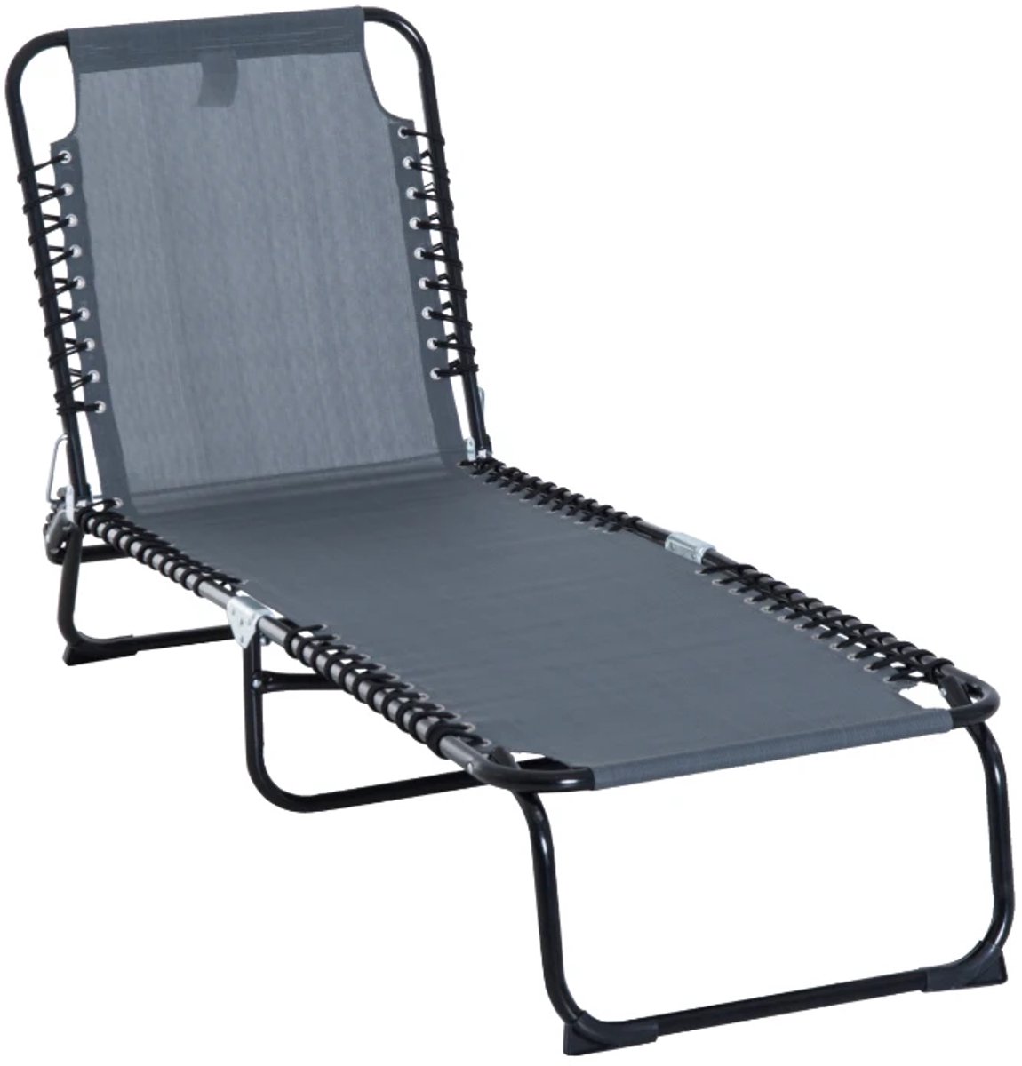 Opklapbare Ligbed - Ligstoel met 4-standen Verstelbare Rugleuning - Tuinstoel - Strandstoel - Campingligstoel - tot 120 kg - Zonnebed - Relaxstoel voor Tuin, Terras, Zwembad & Balkon - Grijs