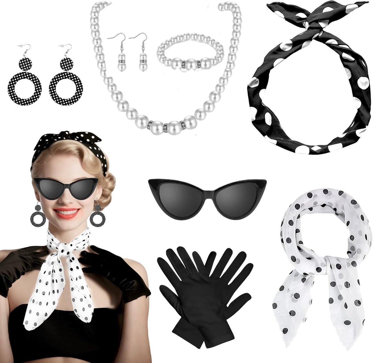 50s accessoires voor vrouwen, rockabilly kostuums, vintage kleding en feestaccessoires voor carnaval en retro evenementen