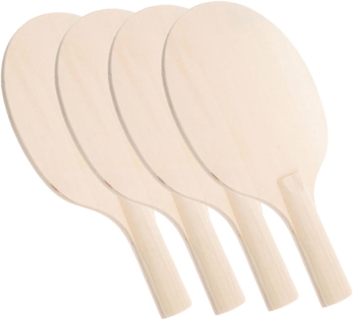 Set van 4 ongeverfde houten tafeltennisbatjes voor het personaliseren van je eigen racket in unieke stijl