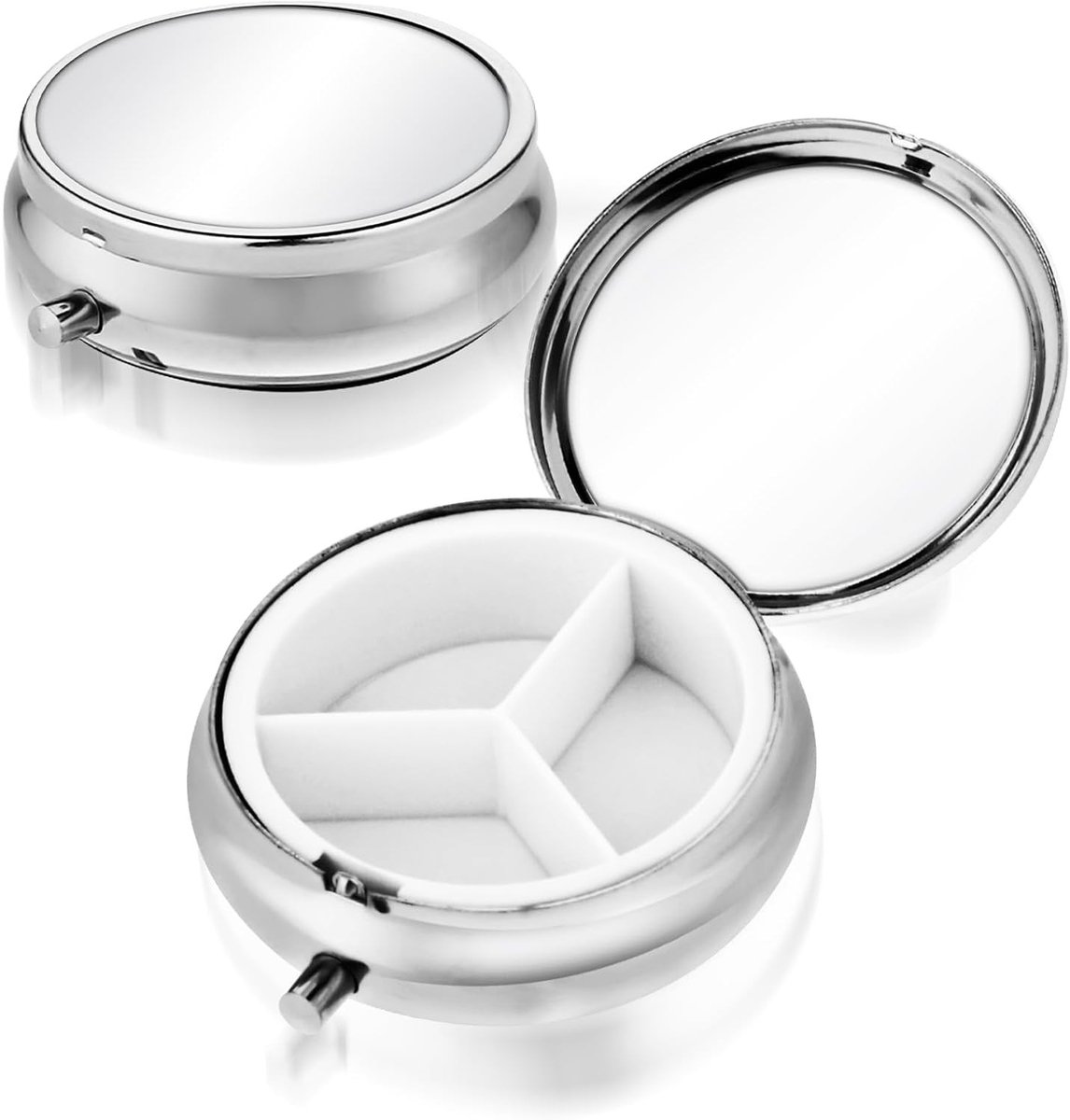 Draagbare pillendoos met 3 compartimenten, multifunctionele vochtbestendige pillenbox voor in de portemonnee en zak, schattige metalen organizer voor vitamines en visolie