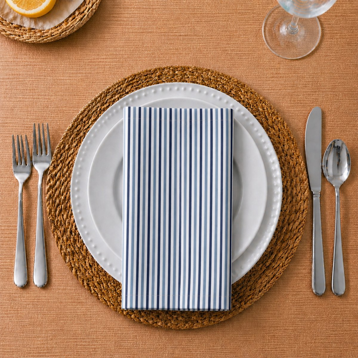 Tavas Servetten - 30 x 30 cm - Set van 4 stuks - Blauw Gestreepte - Katoen — cadeau in Wonen & Interieur - foto 4