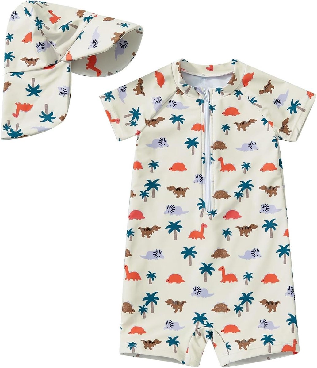 Schattige blauwe cartoon romper met korte mouwen en UV-bescherming voor jongens, inclusief zonnekap