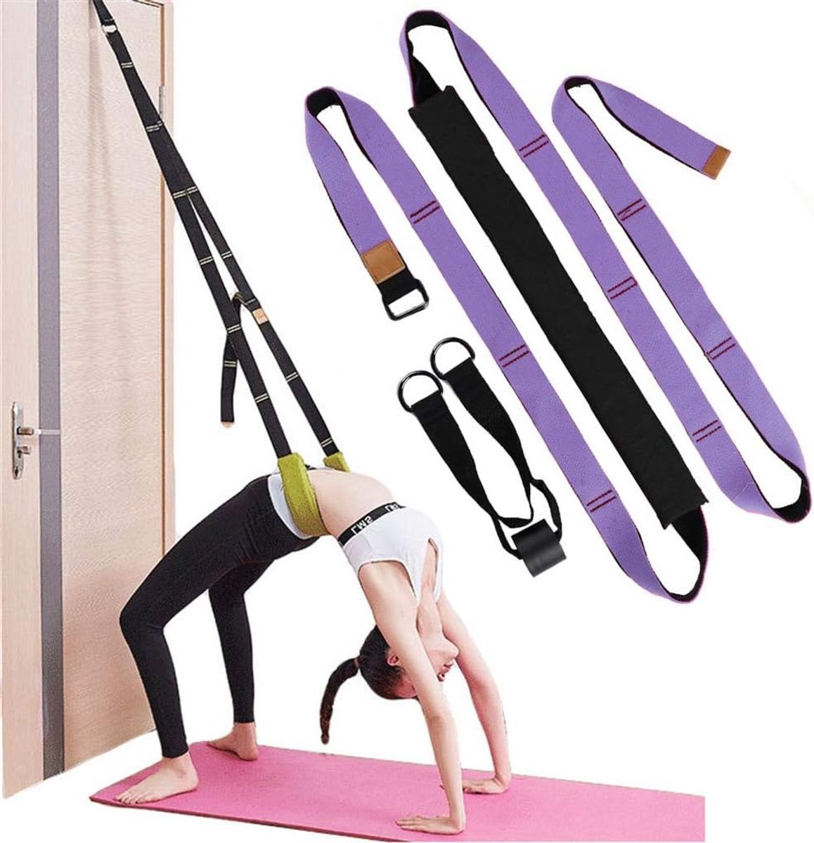 Verstelbare Stretchband voor Yoga en Fitness, Ondersteuning bij Rugbuigingen, Verbeter Flexibiliteit en Beweeglijkheid voor Dans en Gymnastiek