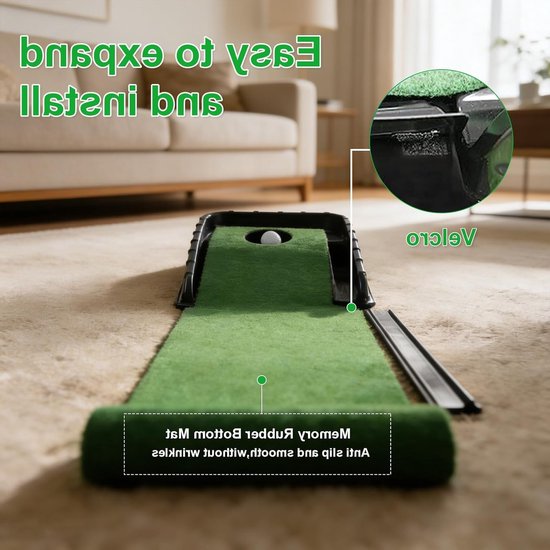Draagbare Golf Putting Mat van 87" met Car Ball Return Track voor Indoor Oefeningen en Training in Tuin of Kantoor — afbeelding 3
