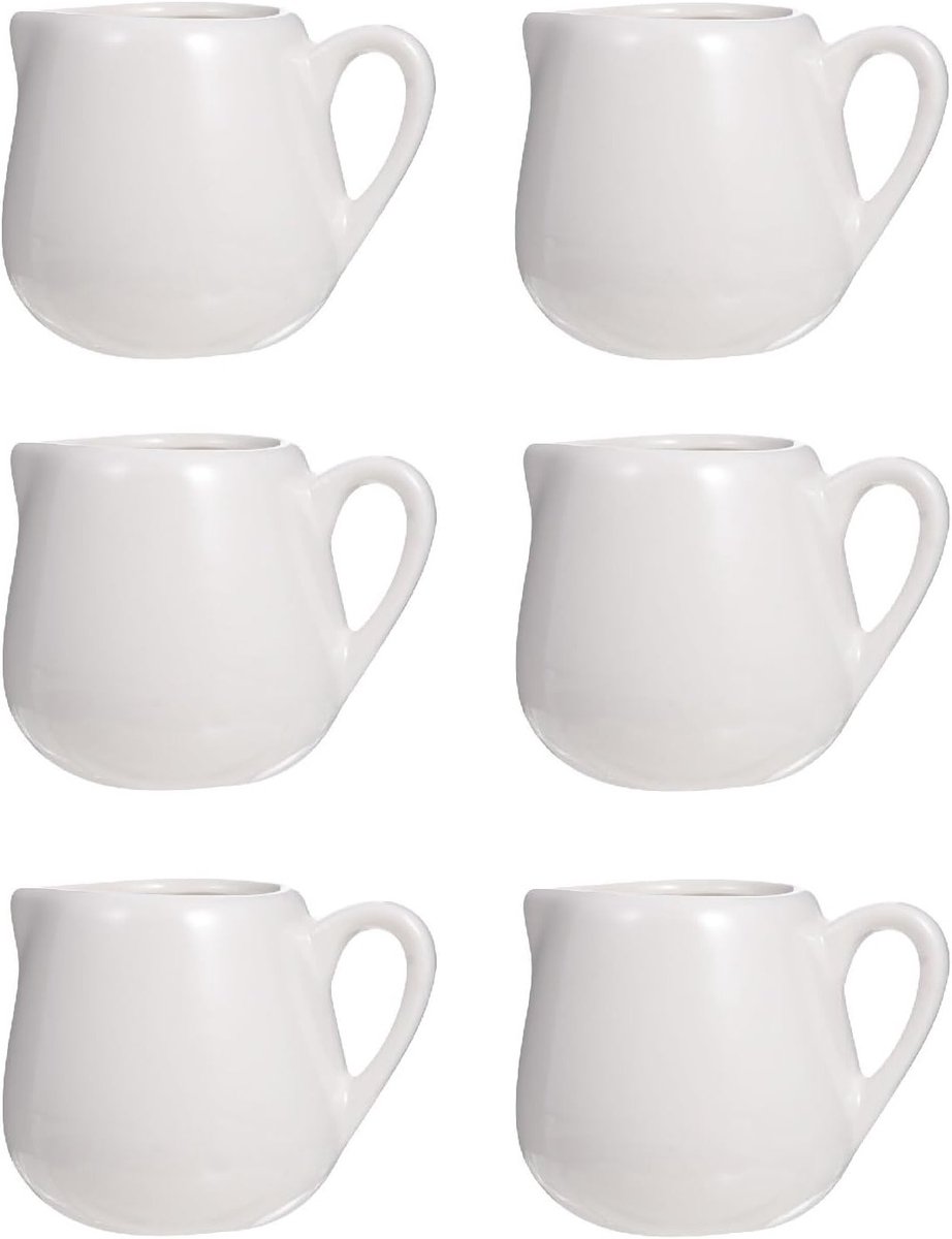 Mini Melkkannetjes Set van 6 - Keramische Melkkannen voor Koffie, Thee en Desserts (70ml)