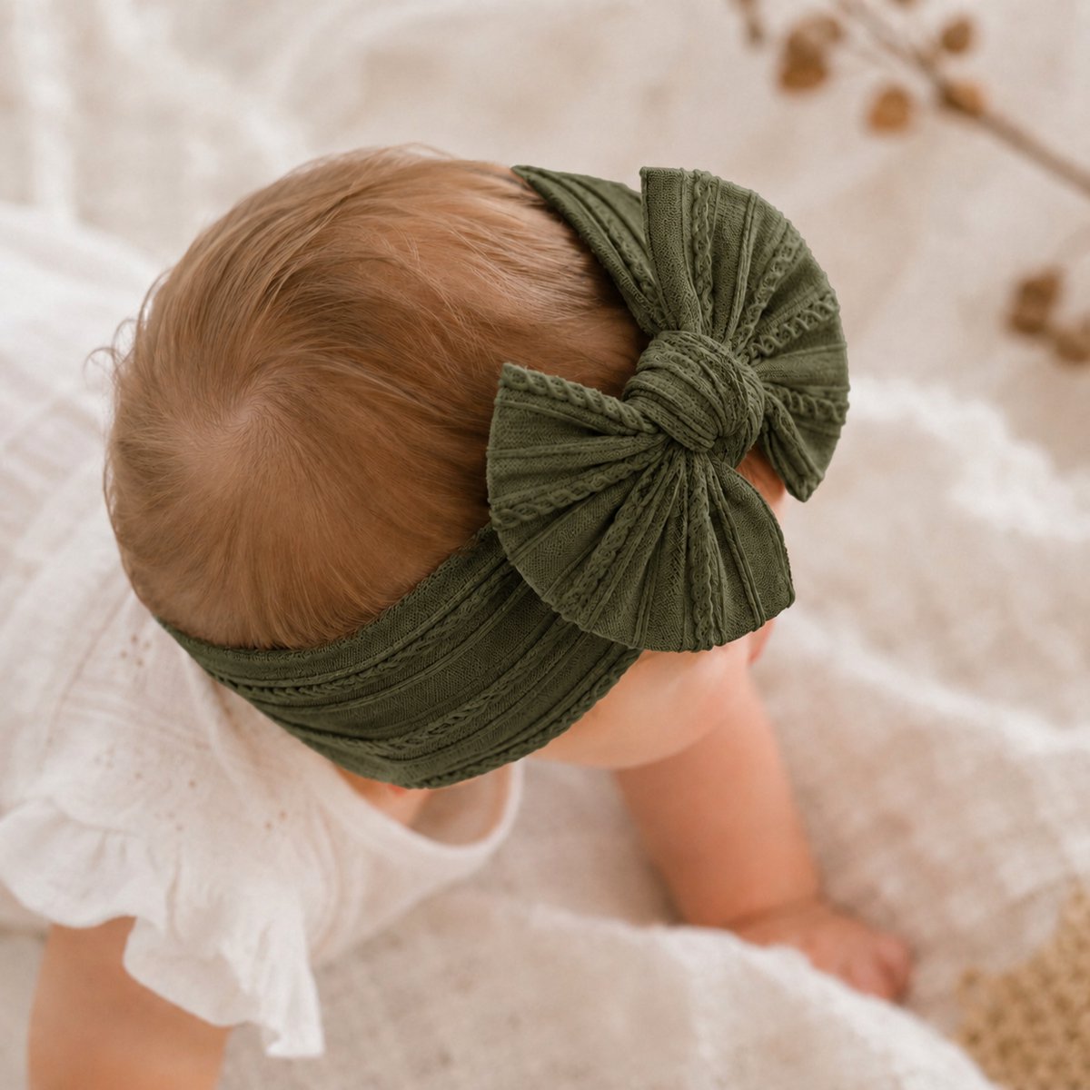 Haar in Stijl® Haarband Heidi Leger Groen - Groene haarband met strik - Baby mode accessoire meisje