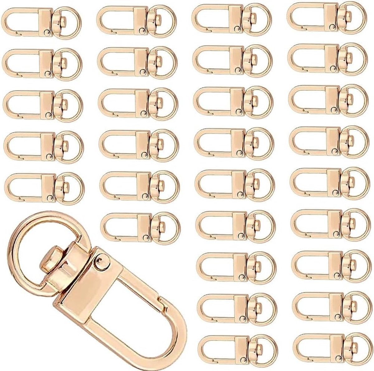 30-delige Sleutelhanger Carabiner Set - Gouden Metaal, Rotatable, Perfect voor Lanyard en DIY Sieraden Accessoires