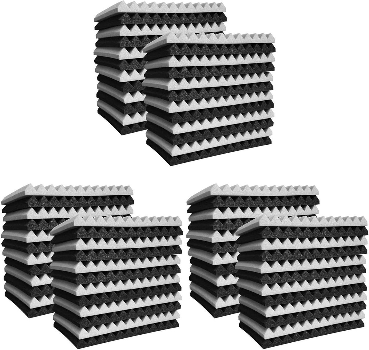 Akoestische Schuimplaten - Wig Tegels - Studio Behandeling - Hoge Dichtheid Materiaal - 72 Stuks 30x30cm - Zwart Grijs