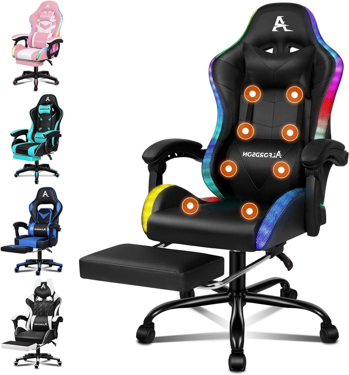Gamingstoel met massage - Bureaustoel directie - Comfortabel gamen - Verstelbare rugleuning 150 graden - Max 180 kg - Zwart