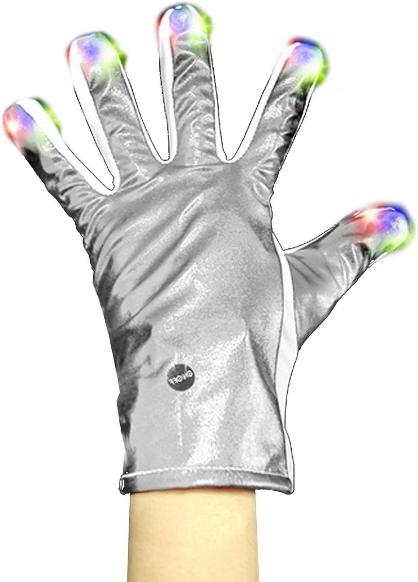 Led Handschoen - Verlichte Vinger - Feestelijke Show - Veranderende Kleuren - 24 cm - Zilver