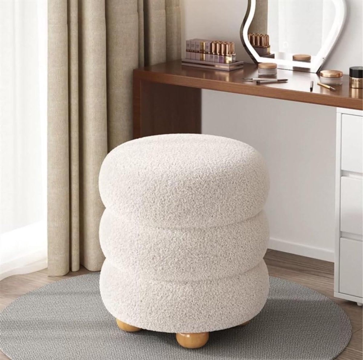 Opbergpoef - Zitkruk - Woonkamer decoratie - Verborgen opbergruimte - 40 cm hoog - Wit