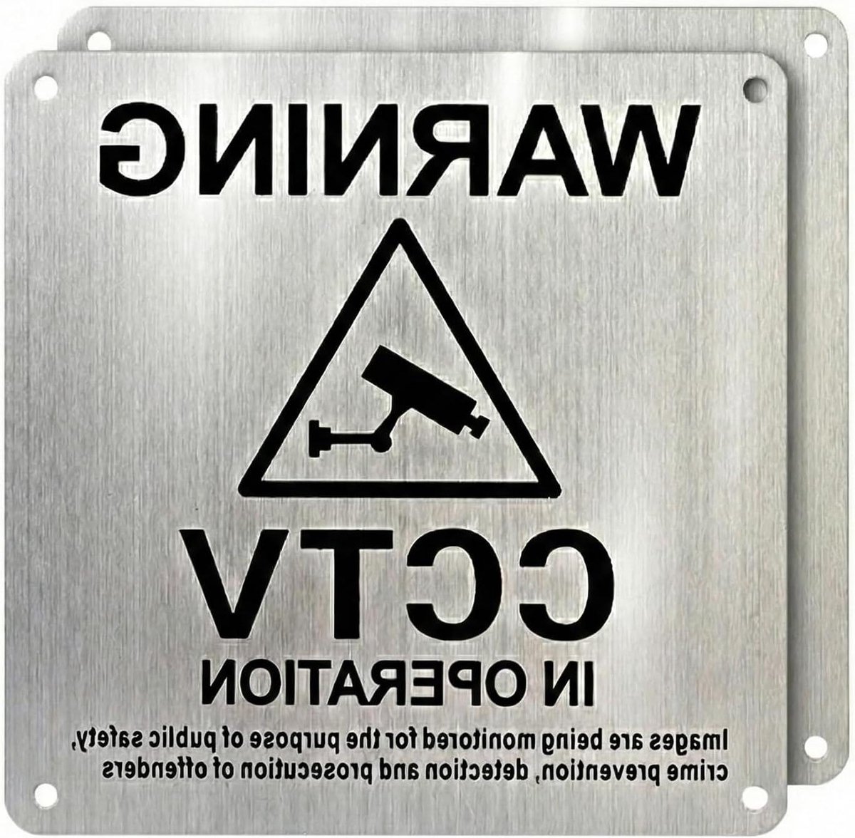 Waarschuwingsbord - Camerabewaking - Perceel Beveiligen - Roestvrij Staal - 10x10 cm - Zilver