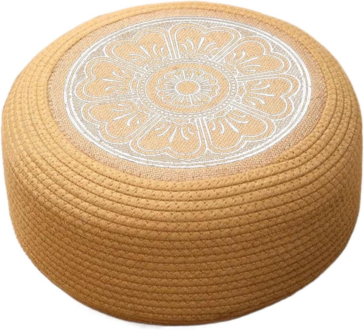 Ronde Poef - Voetenbank Kussen - Ontspannen Zitten - Handgevlochten Jute - 40x20 cm - Wit