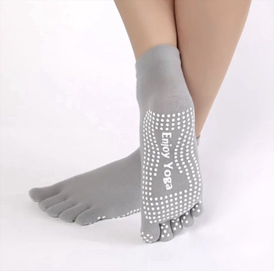 Yogasokken - Sportsokken - Anti slip sokken - Pilates - Teensokken - Gripsokken - Antislip - Fitness socks - Tegen uitglijden - Sokken met losse tenen - Maat 36-40 - Grijs - Jonyx — afbeelding 4