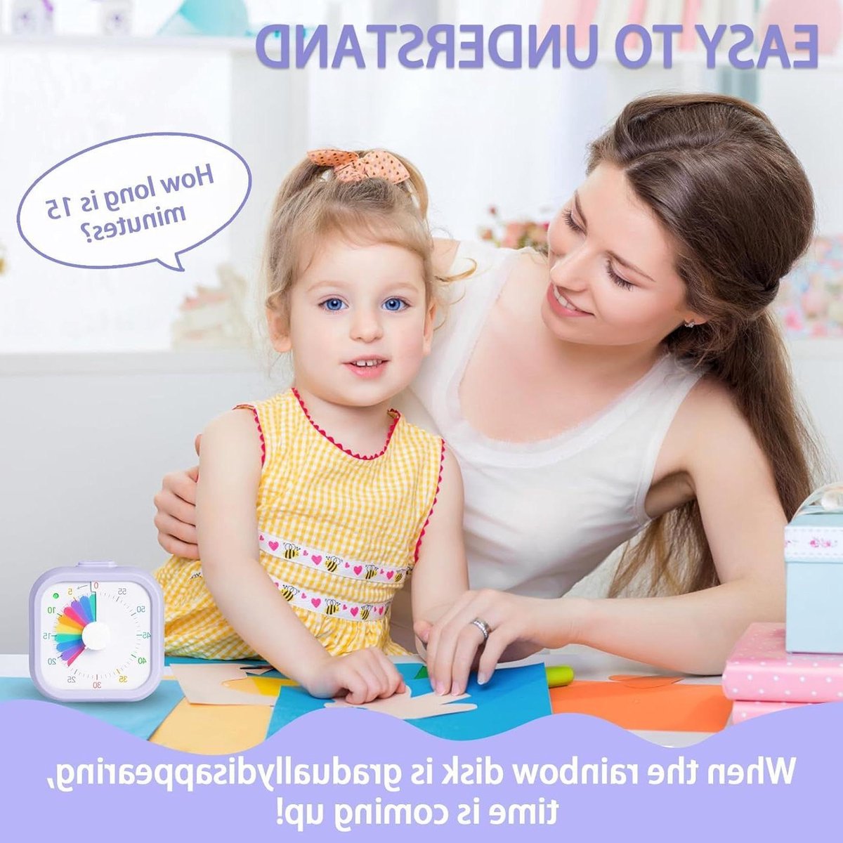 Visuele Timer - Kindertimer - Tijd Beheren - 3 Instellingen - N.v.t. - Paars Regenboog