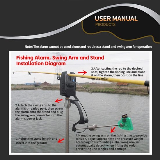 Archi Vis beetmelder set - Fishing alarm - Beetindicator - LED - Karpervissen - Ontvanger & swinger - 100m - digitaal alarm van Merkloos — afbeelding 4