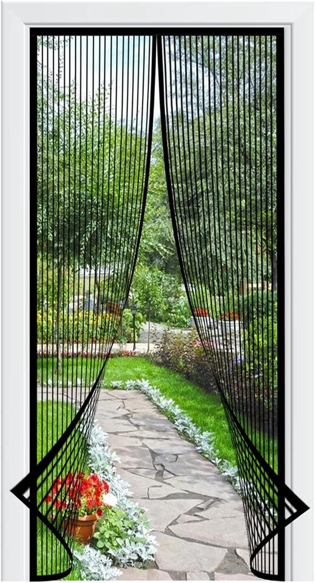 Magnetische Hordeur - Vliegenhor Deur - Buiten Binnen - Handsfree Toegang - 95 x 200 cm - Zwart