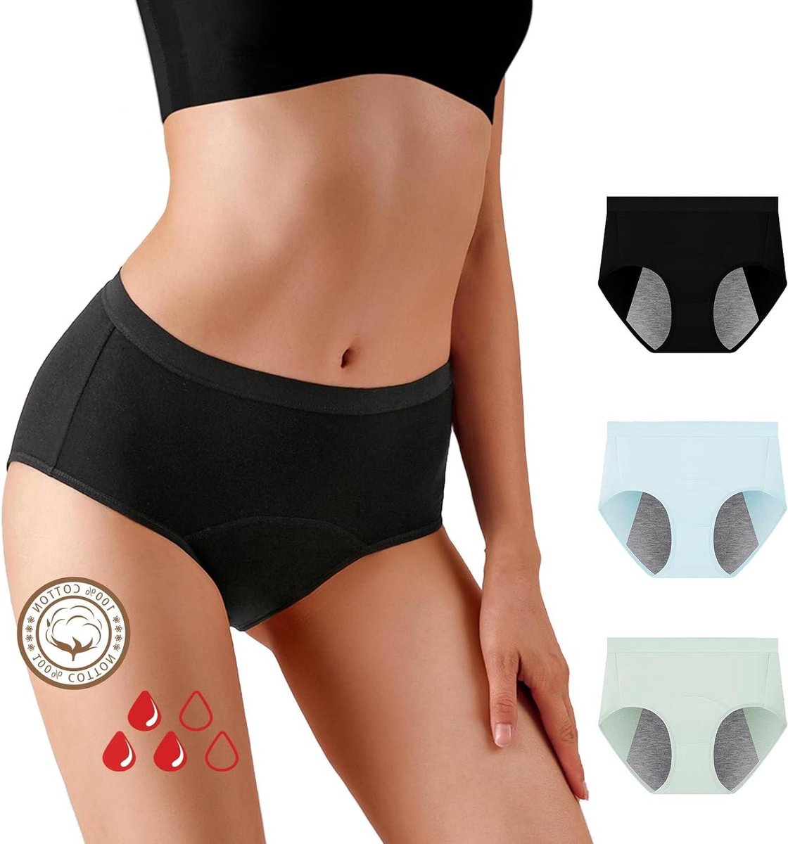 Dames Onderbroeken - Hipster Slips - Menstruatie Comfort - Extra Bescherming - 3 Stuks - Multicolor
