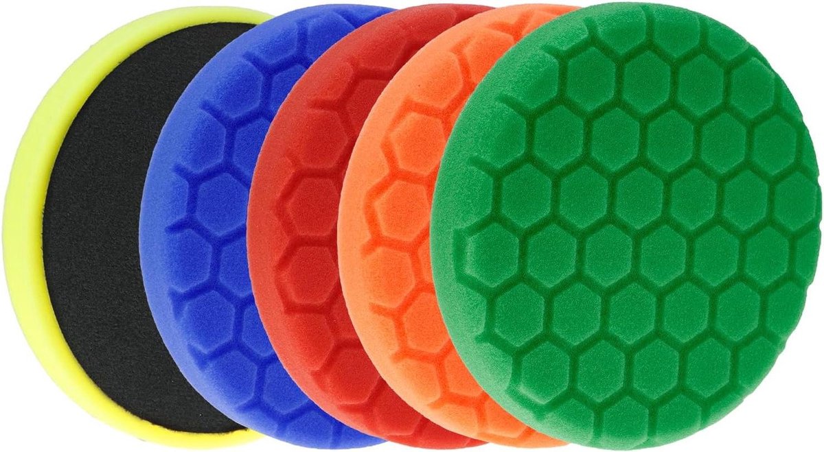 Polijstkussens Set - Schuursponsjes - Auto Oppervlak Behandelen - 5 Verschillende Hardheden - 150 mm Diameter - Multicolor