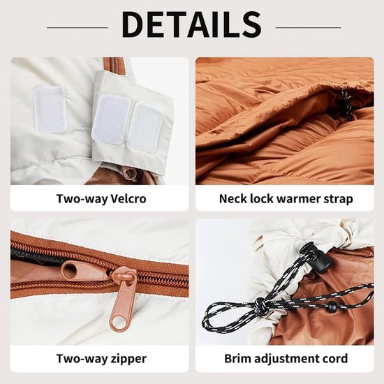 Kampeer Slaapzak - Outdoor Slaapzak - Reizen en Wandelen - Lichtgewicht Waterdicht - 225 x 95 cm - Beige Bruin — afbeelding 4