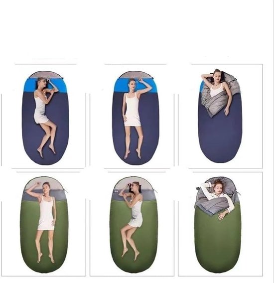 Eivormige Slaapzak - Donzen Kampeerzak - Buiten Kamperen - Ultralicht Extra Breed - Extra Lang - Meer Blauw — afbeelding 2