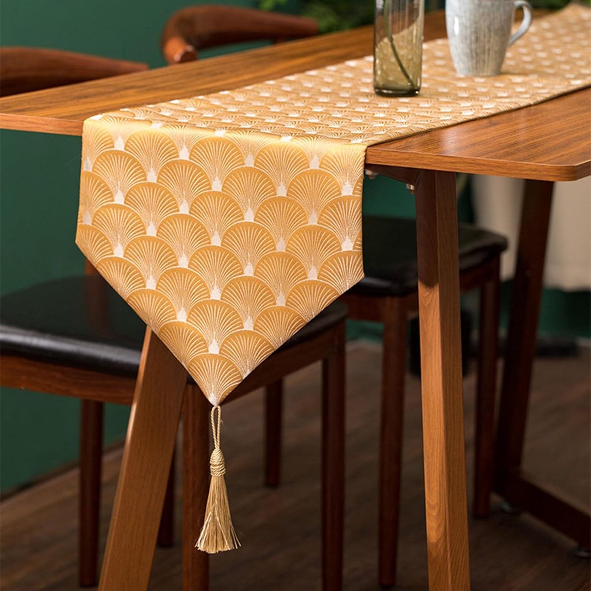 Tafelloper - Tafeldecoratie - Eettafel Aankleden - Jacquard Weving - 32 x 280 cm - Groen